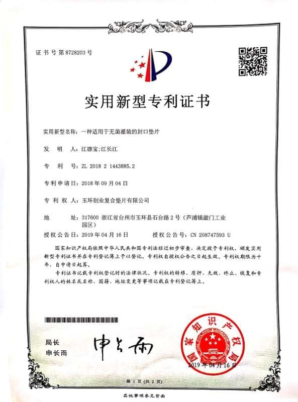 चीन Yuhuan Chuangye Composite Gasket Co.,Ltd प्रमाणपत्र